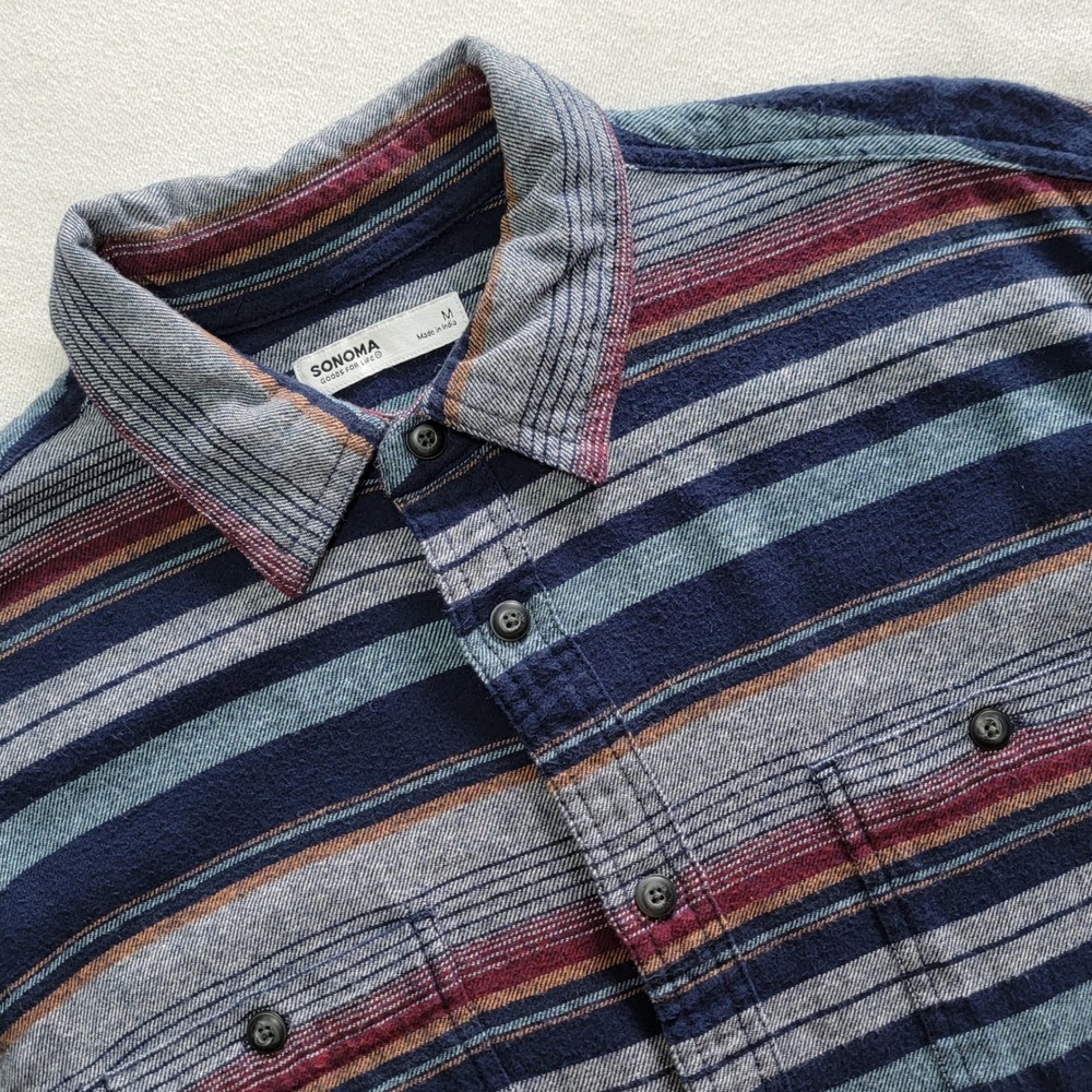 Sonoma Flannel Shirt Navy Burgundy Men's M Gorpcore Rugged